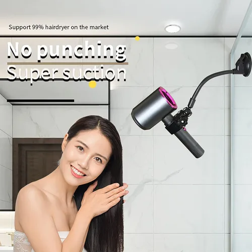 Miniatura 6 de LUEXBOX Soporte ajustable para secador de pelo, soporte para secadora de pelo con rotación de 360 grados con brazo posicionable y ventosa, soporte