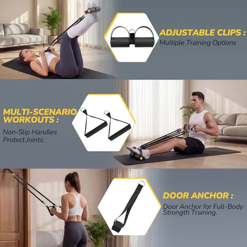 Miniatura 6 de Bandas de resistencia mejoradas para pedal de pie con asas, 4 bandas de resistencia ajustables para abdomen, cintura, brazo, núcleo/ABS