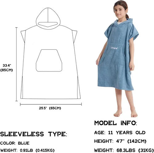Miniatura 2 de Hiturbo Poncho de toalla cambiante para niños: toallas de baño absorbentes de secado rápido con capucha - Poncho de microfibra para nadar surf