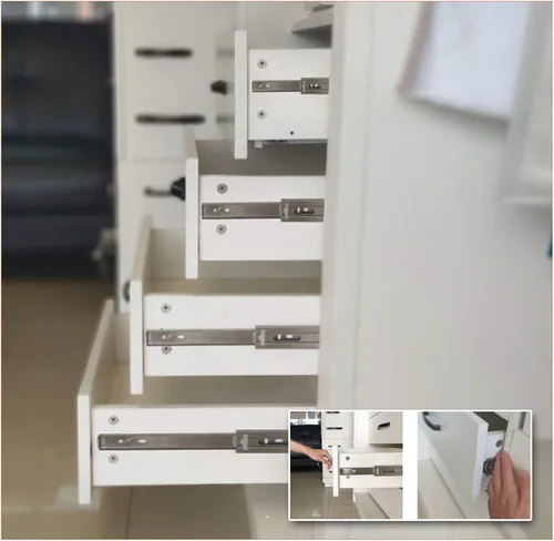 Miniatura 7 de 1 par de corredores de cajón de muebles de acero inoxidable resistente, montaje lateral de rodamientos de bolas para el hogar, capacidad de carga