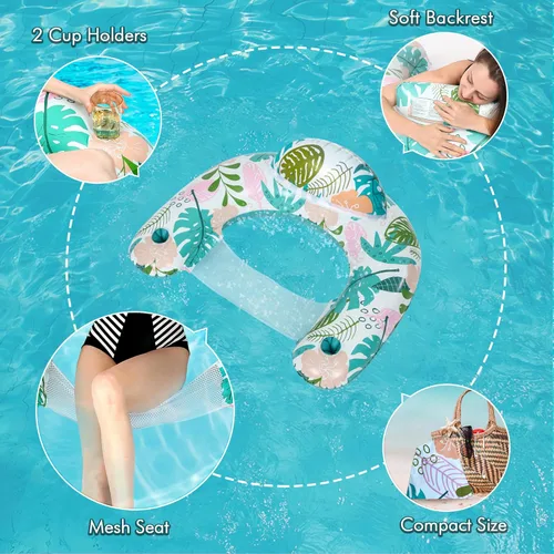 Miniatura 8 de OKSUWATER - Paquete de 4 flotadores de piscina para adultos, con dos portavasos, flotadores inflables para piscina, flotadores de lago para adultos