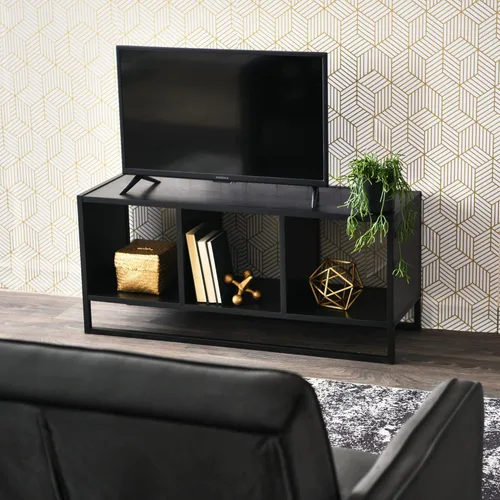 Miniatura 2 de Household Essentials Mesa consola multimedia de roble y hierro negro