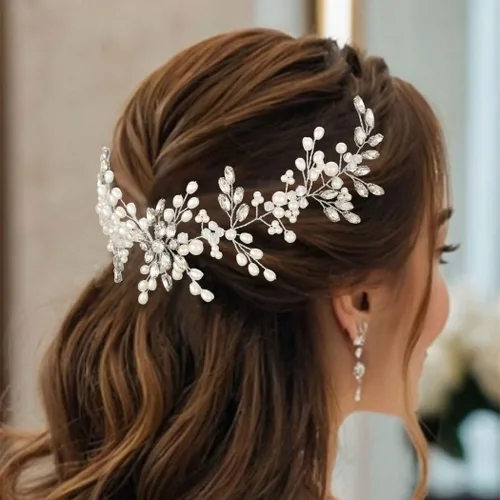 Miniatura 4 de Asooll Tocado nupcial de plata accesorios para el cabello de boda Rhinestone piezas para el cabello para mujeres