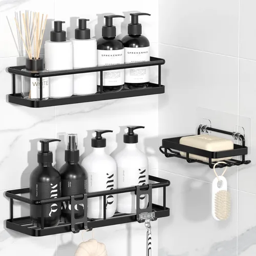 Miniatura 23 de YASONIC Organizador de ducha con adhesivo, 100% a prueba de óxido con soporte para jabón, paquete de 6 estantes de ducha de gran capacidad