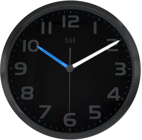 Miniatura 8 de HITO Reloj de pared con luz nocturna de 12 pulgadas, funciona con pilas, brillo ajustable, marco de metal, cubierta de vidrio