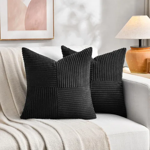 Miniatura 6 de Fancy Homi - Paquete de 2 fundas de almohada decorativas negras de 22 x 22 pulgadas para sala de estar, sofá, cama, rústico, estilo bohemio