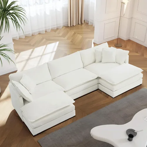 Miniatura 19 de Sofá seccional modular convertible de 76.7", sofás de dos plazas de chenilla con asiento profundo y cojines tipo loveseat para sala de estar, Beige