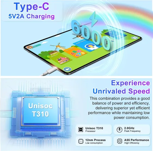 Miniatura 4 de Tableta infantil 2025 con Android 15 de 10 pulgadas para niños Octa-Core, 30GB+64GB (TF 1TB), tableta para niños pequeños con funda a prueba