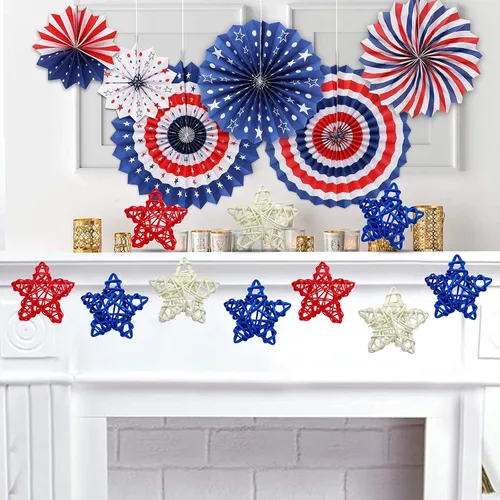 Miniatura 6 de EBaokuup 36 estrellas de ratán natural del 4 de julio, estrellas de ratán de mimbre de 1.96 pulgadas, color rojo, blanco y azul, para decoración