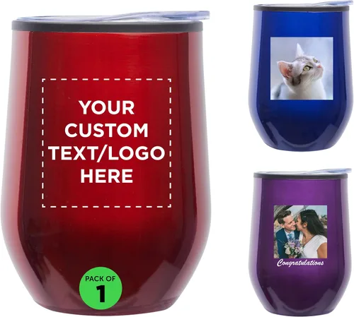 Miniatura 16 de DISCOUNT PROMOS Vasos de vino personalizados sin tallo de 12 onzas, juego de 6/12/24, paquete a granel personalizado, aislados, perfectos para vino