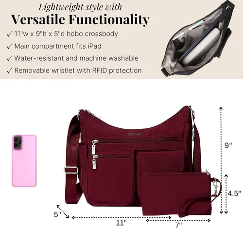 Miniatura 62 de Baggallini womens Everywhere Bagg Crossbody Women 11x9 Lightweight Nylon Hobo Water-resistant Travel Bag W/Rfid