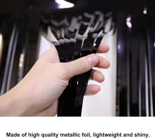 Miniatura 7 de Guirnalda gruesa de flecos de papel de aluminio negro de 10 pies por 15 pulgadas, paquete de 3, pancarta de oropel metálica brillante