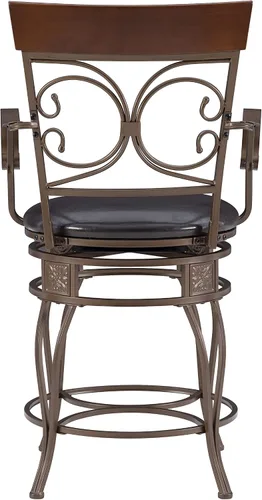 Miniatura 13 de Powell Dayne - Taburete grande y alto de 24 asientos con brazos en metal de bronce oscuro con asiento acolchado de piel sintética marrón oscuro