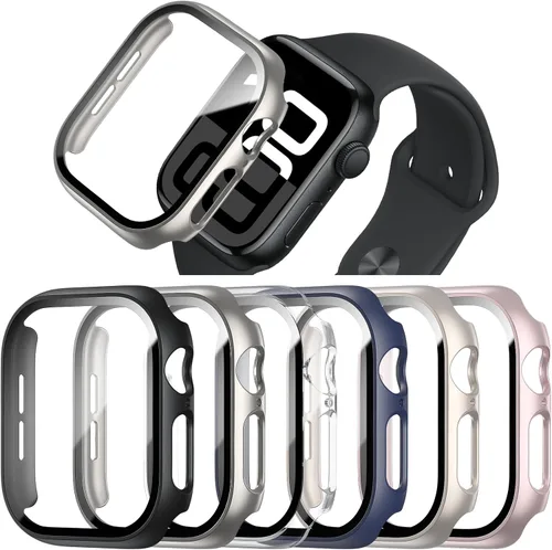 Miniatura 10 de Pack de 6 fundas para Apple Watch Series 11/10 de 42 mm con protector de pantalla de vidrio templado, BHARVEST Funda protectora de policarbonato