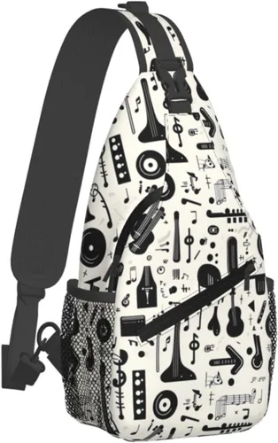 Small Crossbody Bags for Women Men - Vintage Black Instrument Print Adjustable Shoulder Bag Fanny Packs Belt Sling Bag Crossbody Purses Backpack for