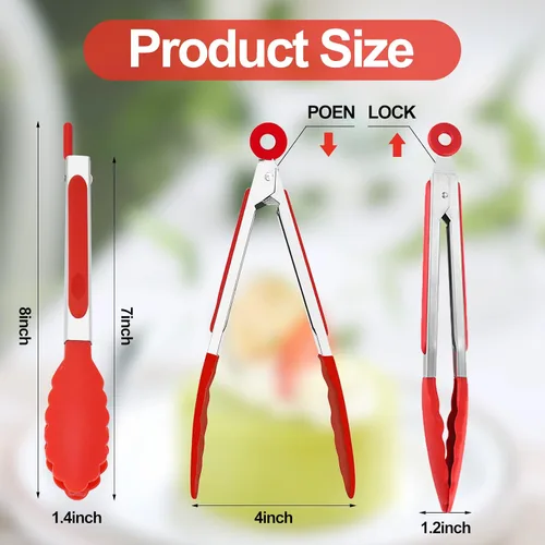 Miniatura 3 de Paquete de 7 pinzas de cocina, pinzas pequeñas de silicona de 7 pulgadas con asas de silicona de acero inoxidable y puntas de nailon, pinzas