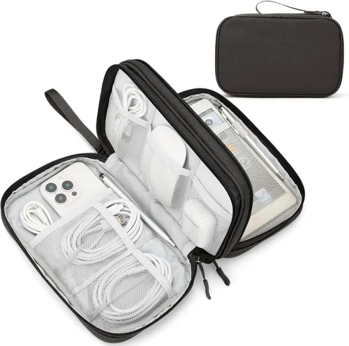 Miniatura 11 de FYY Organizador electrónico, organizador de cables de viaje, bolsa de transporte para accesorios electrónicos, portátil, impermeable, doble capa