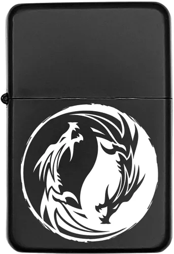 Miniatura 2 de Groomsman - Encendedor personalizado a prueba de viento negro mate, grabado láser gratuito para él, marido, padre, padrinos de boda Yin-yang-tigre