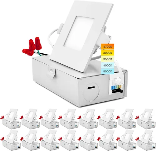 Miniatura 10 de LUXRITE Luz empotrable LED cuadrada ultrafina de 3 pulgadas con caja de conexiones, 8 W, CCT seleccionable por color 2700 K 3000 K 3500 K 4000