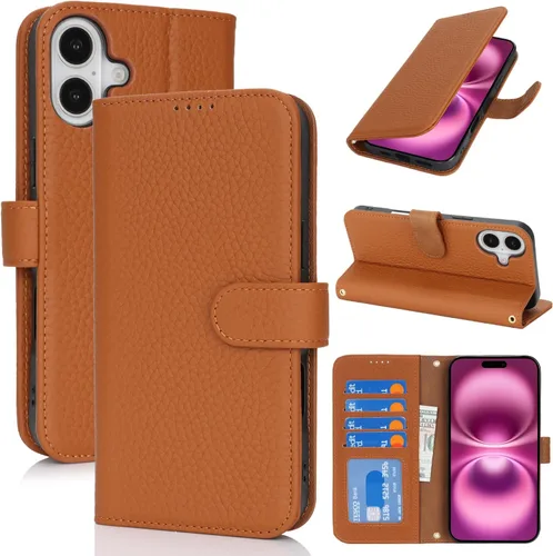 Miniatura 70 de Zouzt Funda para iPhone 11 de 6.1 pulgadas de piel auténtica con 4 ranuras para tarjetas, tarjetero con bloqueo RFID, tapa magnética, función atril