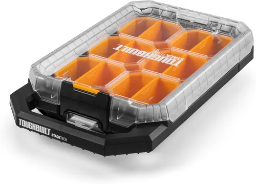 Miniatura 10 de ToughBuilt Organizador de almacenamiento StackTech, caja de herramientas modular transparente con sistema de bloqueo automático, protección IP65