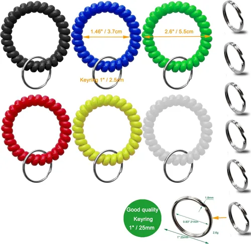 Miniatura 5 de Llavero de muñeca – Muñequera de espiral elástica con resorte para gimnasio, piscina, placa de identificación, llaves, C