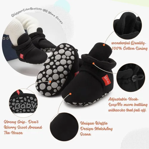 Miniatura 100 de Botines de forro polar para bebés, niños y niñas, pantuflas antideslizantes con agarre suave, zapatos de calcetín para recién nacidos, cuna