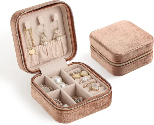 CASEGRACE Joyero de viaje, joyero de terciopelo de felpa, pequeño organizador de viajes, exhibición, anillos, collares, pulseras, aretes, estuche de