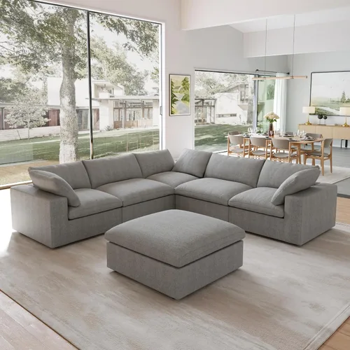 Miniatura 29 de Sofá modular Cloud de 79 pulgadas, sofá biplaza modular convertible con otomana de almacenamiento, sofá de tela de lino y algodón para sala