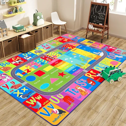 HOMORE Alfombra infantil educativa para dormitorio, colección ABC, alfombra para aprender alfabeto, números, colores, estaciones y palabras de