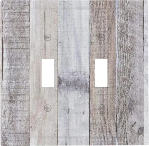Miniatura 108 de Placa de pared dúplex de receptáculo de dispositivo de 1 gang de madera envejecida blanca gris con veta de tablón, cubierta de enchufe eléctrico