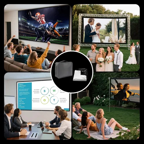 Miniatura 8 de Pantalla de proyector de 150 pulgadas para exteriores: VOOPVOR con respaldo negro opaco - Pantalla de proyección portátil para interiores - Plegable