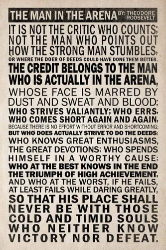 Póster laminado de The Man In The Arena President Theodore Roosevelt, cita del discurso, historia motivacional, póster de aula de borrado en seco,
