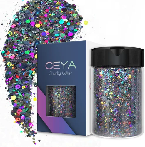 Miniatura 14 de Ceya Brillantina gruesa holográfica, 1 libra/16 onzas, oro diamante a granel, purpurina mixta gruesa y fina embotellada con lentejuelas metálicas