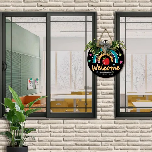 Miniatura 6 de Señal de puerta de maestro para aula Dacawin Señal de puerta de aula de madera para maestros Guirnalda de arco iris para puerta de aula Placa