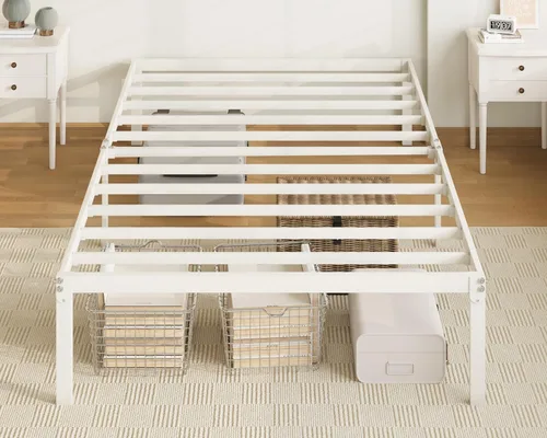 Miniatura 11 de Allewie Base de cama de tamaño matrimonial, camas de plataforma de metal de 14 pulgadas con espacio de almacenamiento, no necesita somier y fácil