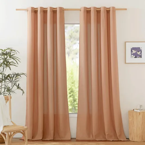 Miniatura 153 de NICETOWN Cortinas de lino natural con textura de lino para dormitorio, mezcla de lino rústica con ojales en la parte superior, semitransparentes