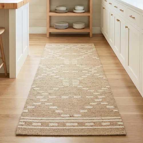 Homespice Dune - Alfombra de yute de 2 x 6 pies, con parte trasera de algodón, hecha a mano, geométrica de alta calidad para cocina y pasillo, suave