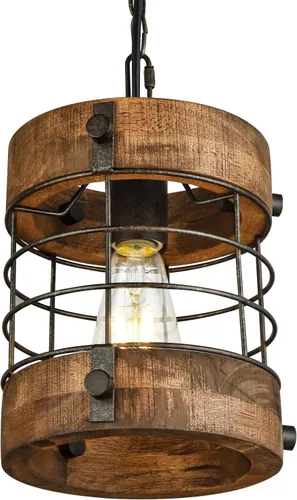 Miniatura 14 de Lámpara colgante de granja, lámpara de araña ajustable de metal y madera, iluminación colgante rústica para isla de cocina, dormitorio, comedor