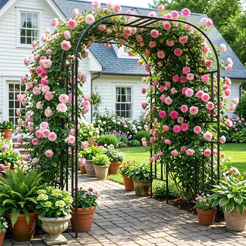 Miniatura 2 de DoCred Enrejado de arco de jardín grande para plantas trepadoras, 87 pulgadas de alto, soporte de metal para plantas, arco para trepar vides