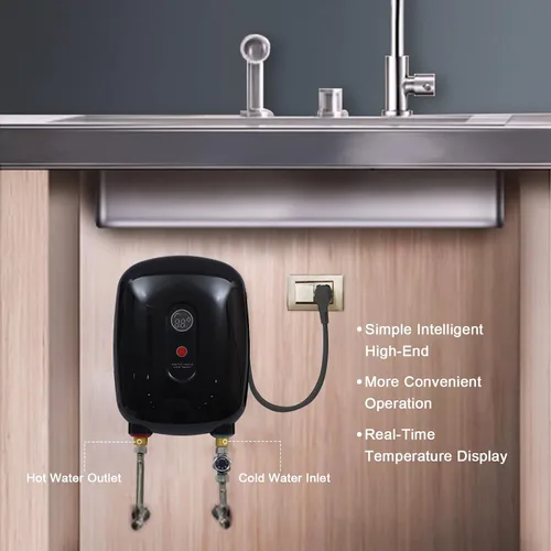 Miniatura 4 de Mini calentador de agua eléctrico sin tanque, 110 V, 3000 W, pequeño calentador de agua caliente instantáneo con pantalla digital LCD para grifo