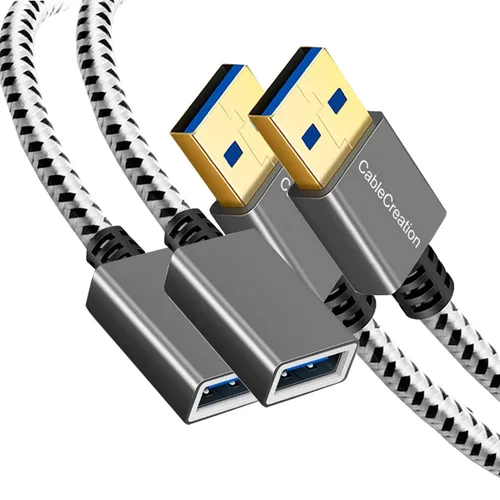 Miniatura 11 de CableCreation Cable de extensión USB 3.0 de 1 pie, [paquete de 2] Cable extensor USB 3.0 macho a hembra en ángulo izquierdo, USB 3.0 de 90 grados