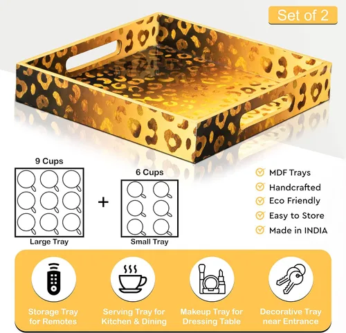 Miniatura 4 de Crocon Juego de 2 bandejas otomanas cuadradas de MDF, centros de mesa multiusos para comedor, bandejas decorativas para mesa de café, decoración