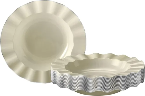 Miniatura 13 de Silver Spoons Platos de postre desechables 10 piezas Platos de plástico resistente Elegante aspecto fino de porcelana Velo, marfil
