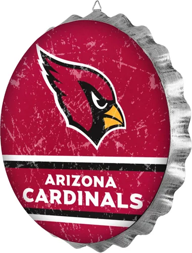 Cartel de pared jumbo de metal de Arizona Cardinals de 13 pulgadas con tapa de botella envejecida, edición limitada, cartel de FOCO Cardinals,
