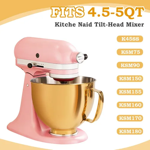 Miniatura 2 de KitchenAid - Tazón de mezcla de 5 cuartos de galón para batidoras de pie, tazón de acero inoxidable de grado alimenticio con mango y cierre, Dorado