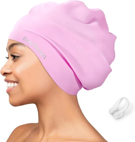 Miniatura 8 de EverSport Gorro de natación grande para trenzas y rastas, gorro de natación de silicona impermeable para mujeres y hombres que mantiene el cabello