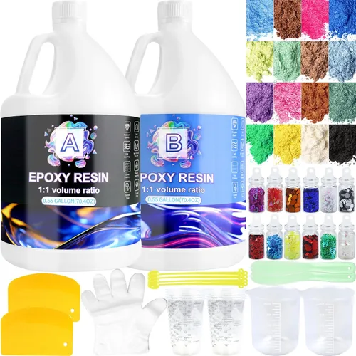 Pmbqifay Kit de resina epoxi, resina epoxi transparente de 1.1 galones, alto brillo, sin burbujas, no se amarillea, autonivelante para manualidades,