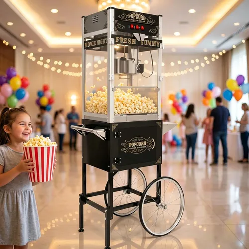 Carro comercial para máquina de palomitas de maíz, máquina para hacer palomitas de maíz de acero inoxidable de 32 onzas, estilo vintage con ruedas
