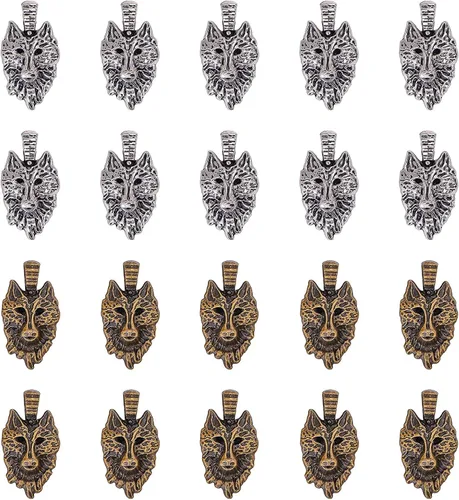 PH PandaHall 40 dijes de cabeza de lobo de 2 colores de aleación tibetana de animales, dijes colgantes para manualidades, pulseras, collares, Cabeza